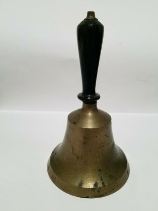 Antique Large Teachers Brass & Hand Bell,  Wooden Handle,  8 1/2 " X 5 "