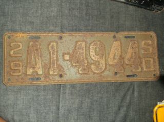 Antique South Dakota 1929 License Plate Rusty