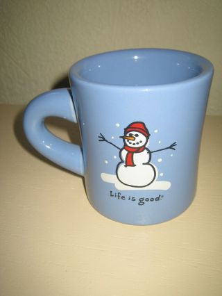Life Is Good Mug Snowman Light Blue Coffee Cup Do What You Like Shovel Snow