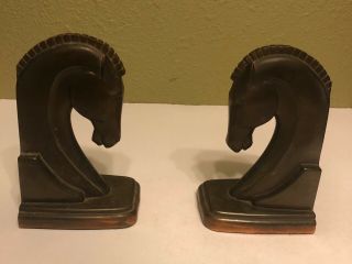 Vintage Pair Brass TROPHY CRAFT Trojan Horse Head Bookends 7.  25 