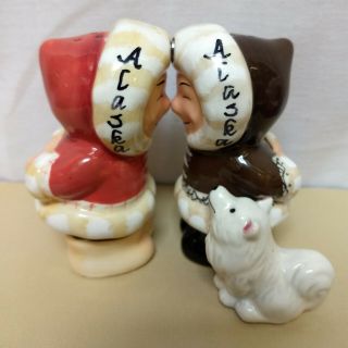 Vintage Boy And Girl Eskimo Kiss Salt And Pepper Shakers W/ Wolf - Westland