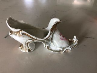 Porcelain Ceramic Glazed High Heel Shoe Figurine - Floral Design Pointed Toe 7 "