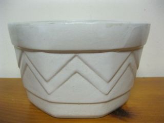 Vintage White Glazed Pottery Flower Pot / Planter Chevron Design 7 X 4 1/2 " Tall