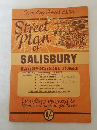 Vintage Street Plan Of Salisbury With Location Index