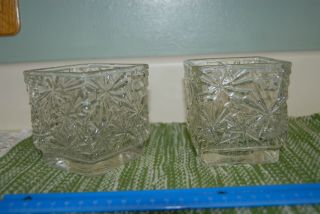 2 Avon Winter Lights Candle Holders Thick Clear Glass Snowflake Designs Vtg 1978