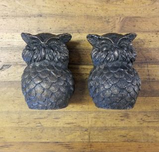 Antique Cast Bronzed Owl Book Ends • Rare Vintage Bookends Animals Wise Owl ☆usa