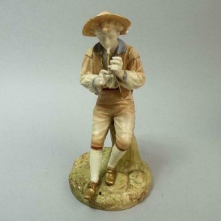 Antique Royal Worcester Porcelain Figure Of A Pipe Player C.  1897