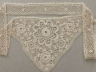 Antique Handmade Ladies Blouse Front - Irish Crochet Lace - 33 " By 1 " To 5 "