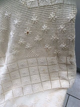Vintage Cream Cotton Crochet Lace Bed Cover,  Blanket Handmade