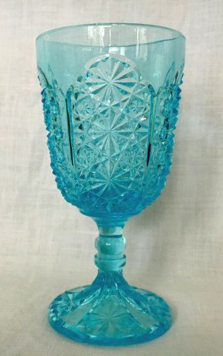 Eapg Antique Pressed Blue Daisy & Button With Thumbprint Wine Adams Glass 86