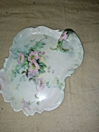 Antique Vtg T&v Limoge Floral Dresser Plate Hand Painted Floral Handle France