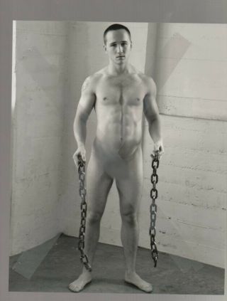 8x10 Lyon Signed Vintage Series Art Male Nude Ben Holds Chains B&w