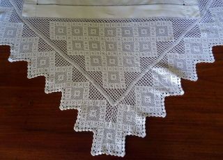 Antique Linen Hand Embroidered & Crochet Lace Tablecloth