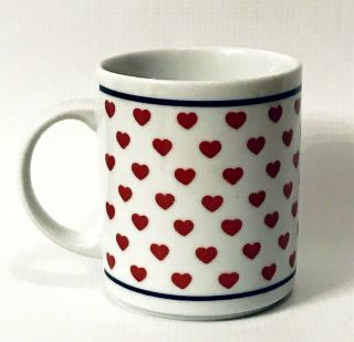 Vintage Copco 1982 Country Fine Porcelain Red Hearts Coffee Cup Mug Gift Japan