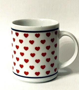 Vintage Copco 1982 Country Fine Porcelain Red Hearts Coffee Cup Mug Gift Japan 3