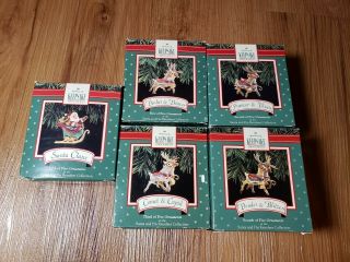 1992 Hallmark Santa And His Reindeer 5 Piece Complete Set