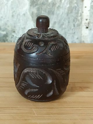 Small Hand Carved Wood Trinket Pill Box