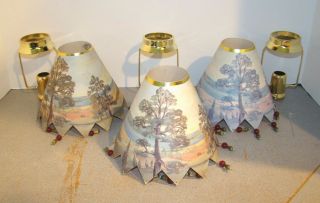 Mackenzie Childs Outside 3 Paper Candle Lamp Shades W/ Brass Frames