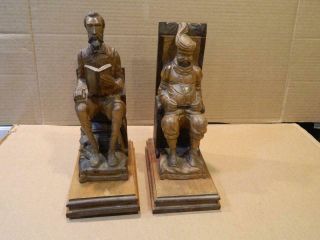 Don Quixote & Sancho Panza Hand Carved Wood Bookends Spain Vintage 2