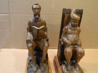 Don Quixote & Sancho Panza Hand Carved Wood Bookends Spain Vintage 3