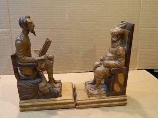 Don Quixote & Sancho Panza Hand Carved Wood Bookends Spain Vintage 5