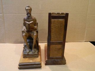 Don Quixote & Sancho Panza Hand Carved Wood Bookends Spain Vintage 7