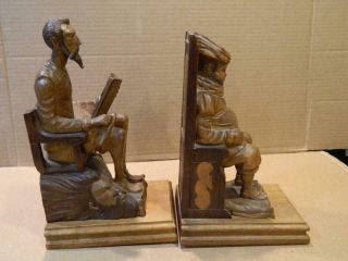 Don Quixote & Sancho Panza Hand Carved Wood Bookends Spain Vintage 8