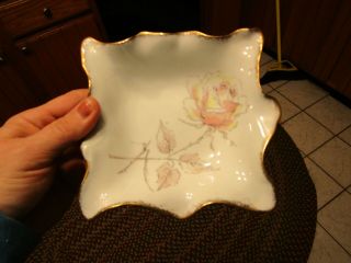 Vintage Limoges Porcelain Tray Trinket Dish Hand Painted Roses 5.  5 " - Del