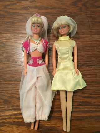 Two Vintage Barbie Dolls - One With Yellow Dress/hat And I Dream Of Jeannie