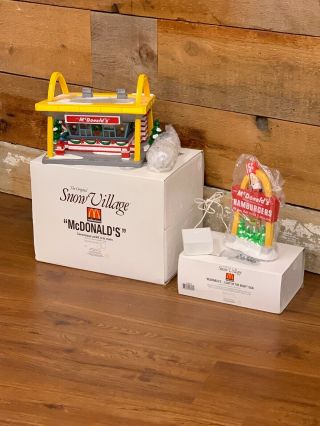 Department 56 Snow Village “mcdonalds” And Light Up The Night Sign In Boxes