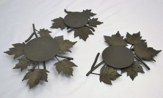 Longaberger Set Of 3 Wrought Iron Fall Foliage Maple Leaf Candle Holders Euc