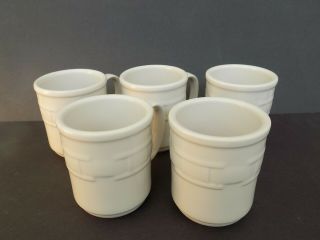 Longaberger Pottery Woven Traditions Ivory Coffee Mug Cups 12 Oz.  Set Of 5