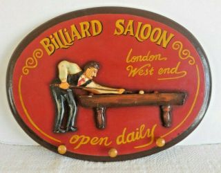 Vintage Wall Plaque Pool Room Billiard Saloon London West End Pegs For Keys