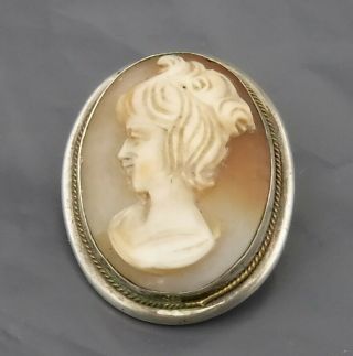 Antique Cameo Pendant / Brooch Set In 800 Continental Silver - Old Piece