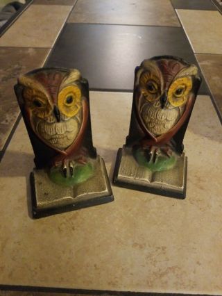 Vtg Hubley Cast Iron Owl Bookends Nicely Stamped 3