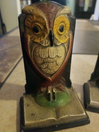 VTG Hubley Cast Iron Owl Bookends Nicely Stamped 3 2