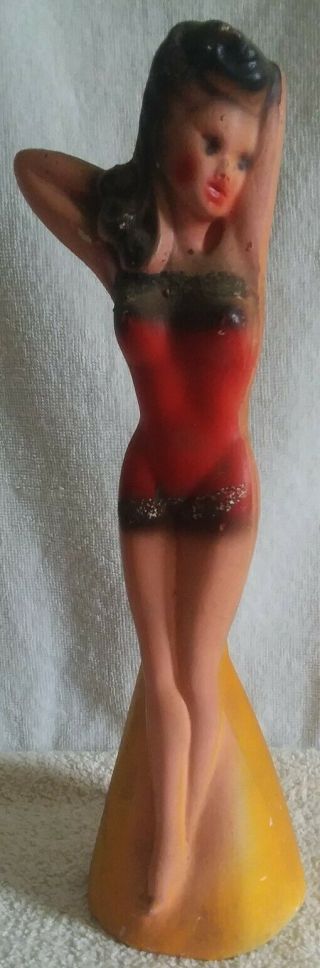 Vintage Carnival Chalkware Woman In Bathing Suit Pin Up Model 12 1/2 " Tall