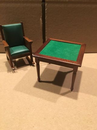 Vintage Miniature Dollhouse Rocking Chair And Table