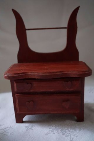 Vintage 90 ' s Wood Dollhouse Furniture 2 pc Wash Basin & Side Table 2
