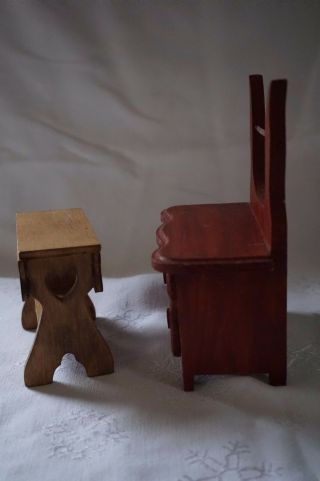 Vintage 90 ' s Wood Dollhouse Furniture 2 pc Wash Basin & Side Table 4
