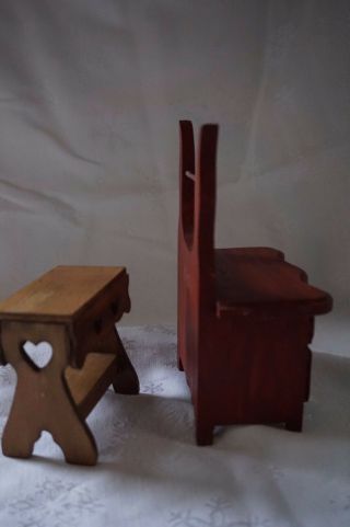 Vintage 90 ' s Wood Dollhouse Furniture 2 pc Wash Basin & Side Table 5
