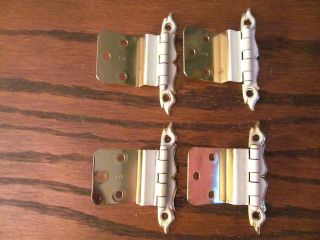 4 Vintage Hinges French Provincial Flower Antique White W/ Gold Floral