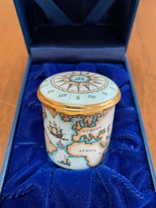 Staffordshire English Enamel Stamp Box/dispenser World Map Compass Handpainted
