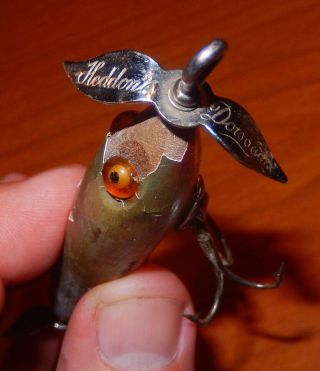 Vintage Heddon Dowagiac Lure.  Wooden.  Torpedo.  Glass Eyes.  Old Fishing Lure.