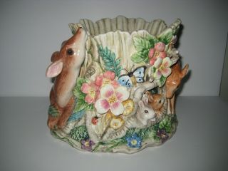 Fitz And Floyd Classics Woodland Spring Pot Vase Easter Decorations Deer Bunnies