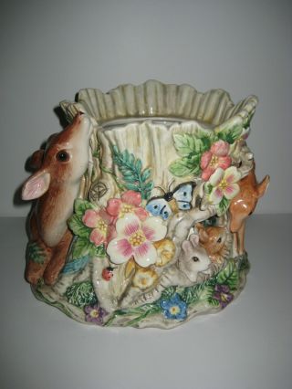 FITZ AND FLOYD Classics Woodland Spring Pot Vase Easter Decorations Deer Bunnies 2