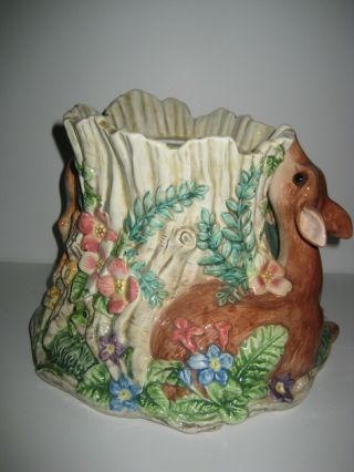 FITZ AND FLOYD Classics Woodland Spring Pot Vase Easter Decorations Deer Bunnies 3