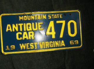 Antique West Virginia 1969 " Antique Car " License Plate