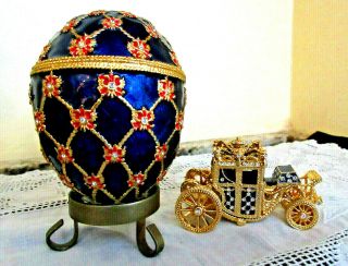 Russian Faberge Egg With Crystals And Carriage