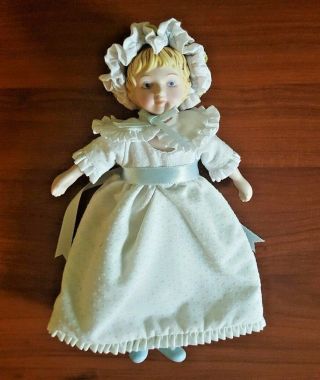 Avon Porcelain Bisque Victorian Vintage 1983 Collector Doll White Dress And Hat